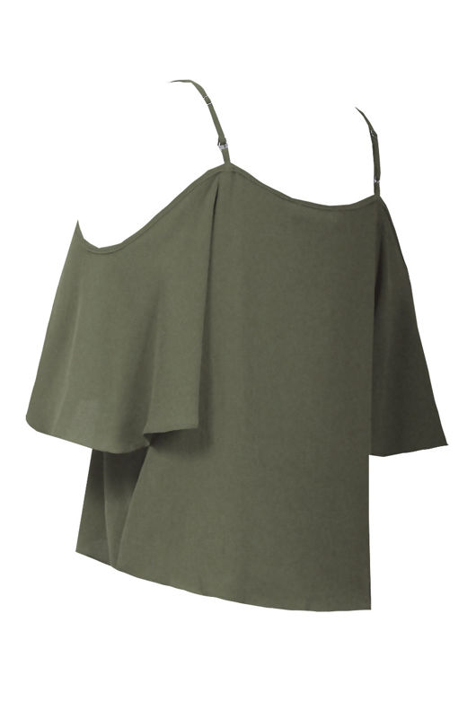 Khaki Off The Shoulder Chiffon Tops