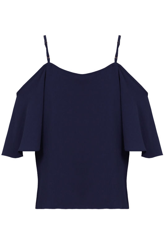 Navy Off The Shoulder Chiffon Tops