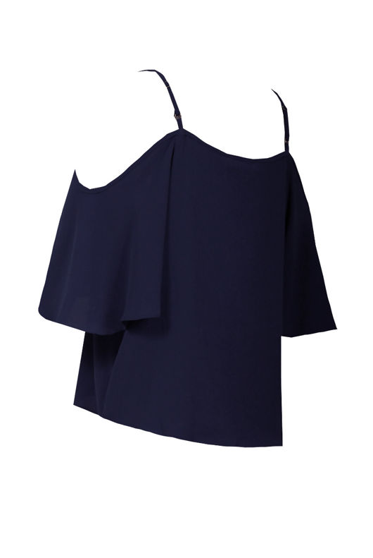 Navy Off The Shoulder Chiffon Tops