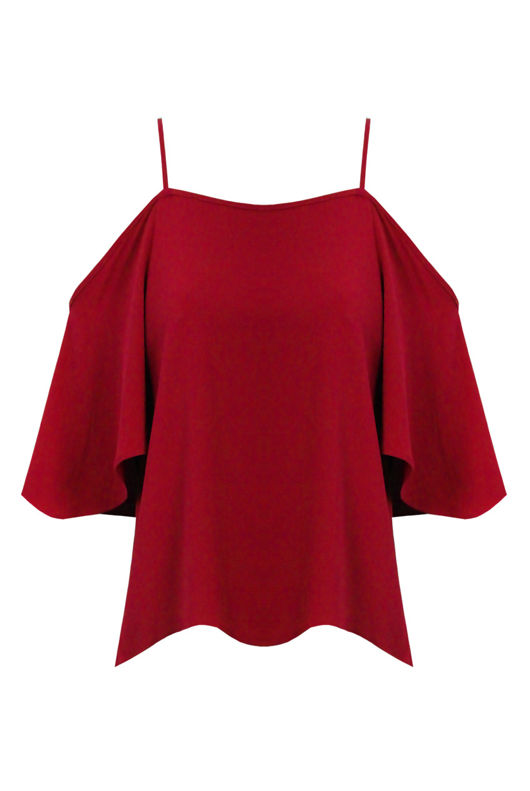 Wine Off The Shoulder Chiffon Tops