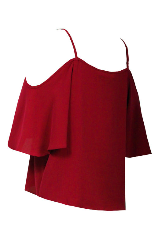 Wine Off The Shoulder Chiffon Tops