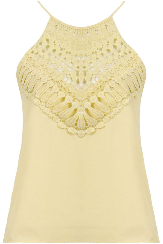 Yellow Crochet High Neck Cami Top