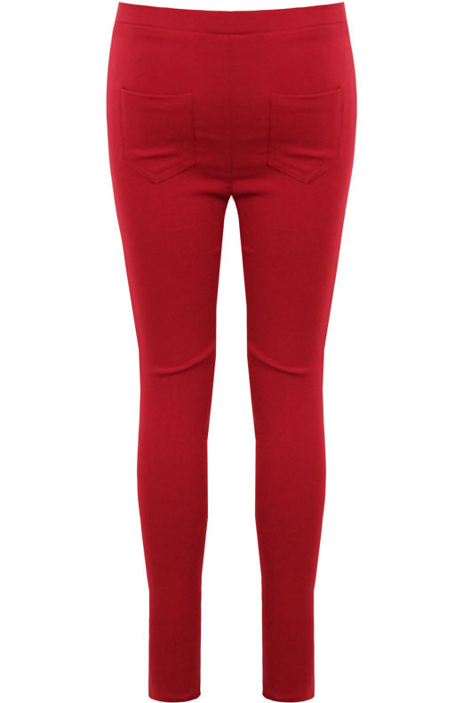  Wine Back Pocketed Detail Stretch Jeggings