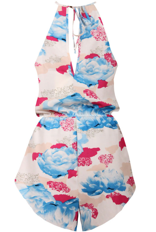 Cream & Blue Floral Print Playsuit