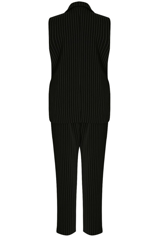 Black Striped O Ring Belted Waistcoat