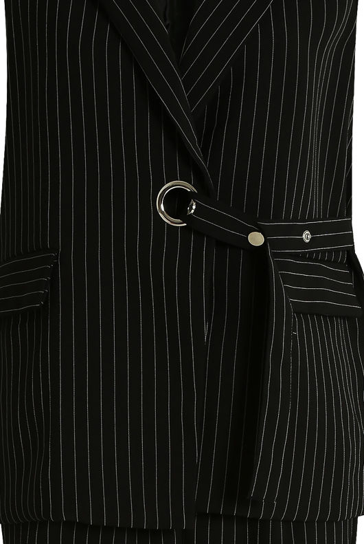 Black Striped O Ring Belted Waistcoat