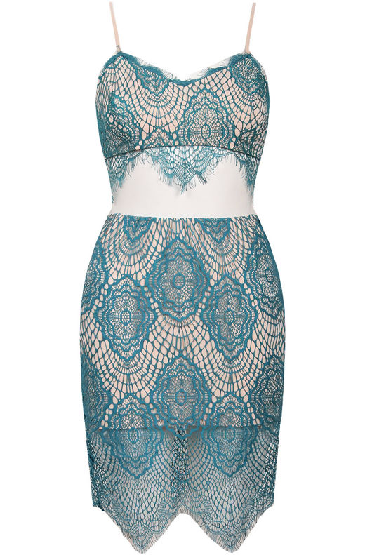 Blue Contrast Lace Bralet & Midi Skirt Set