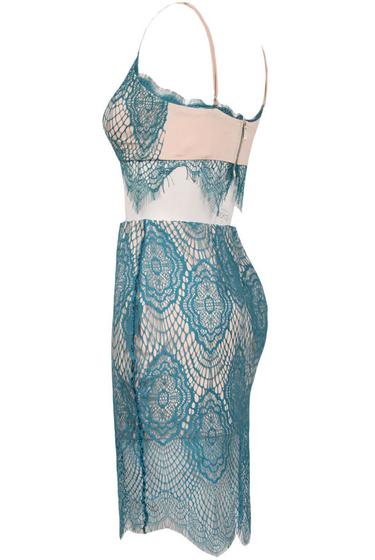 Blue Contrast Lace Bralet & Midi Skirt Set