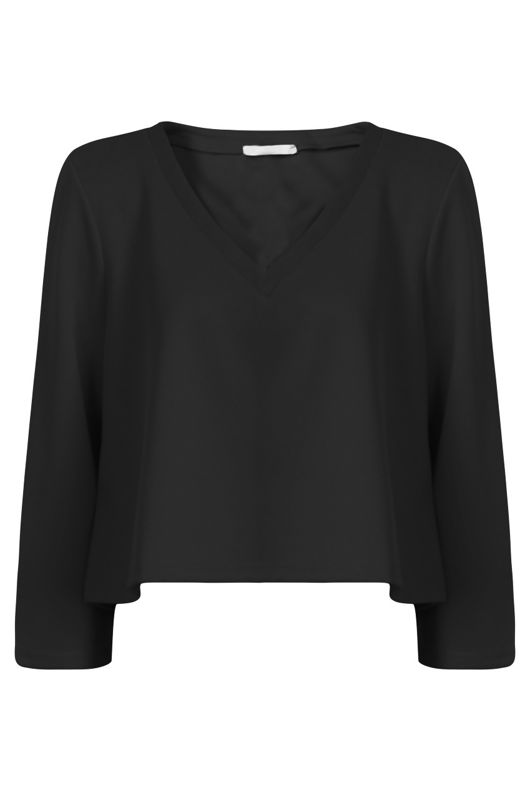 Black V Neck Plain Tops