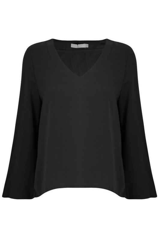 Black V Neck Long Sleeves Tops