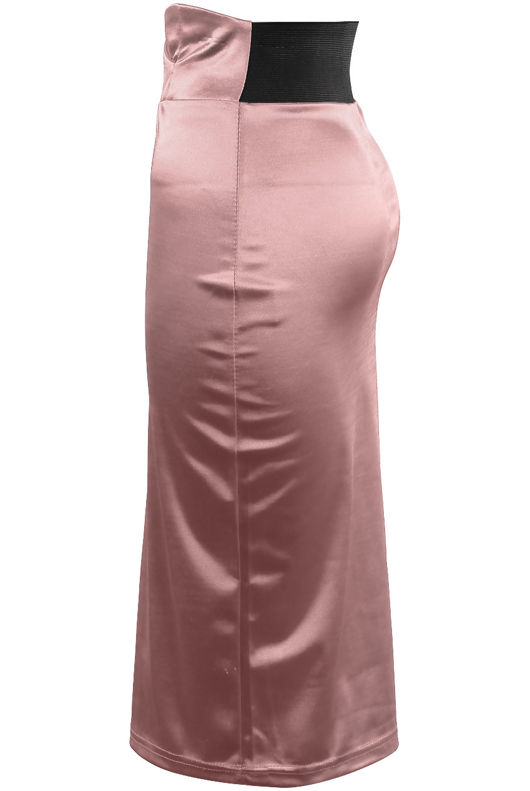 Pink Cross Over High Waist Satin Skirt