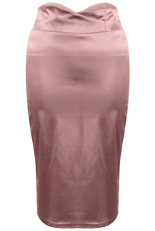Pink Cross Over High Waist Satin Skirt