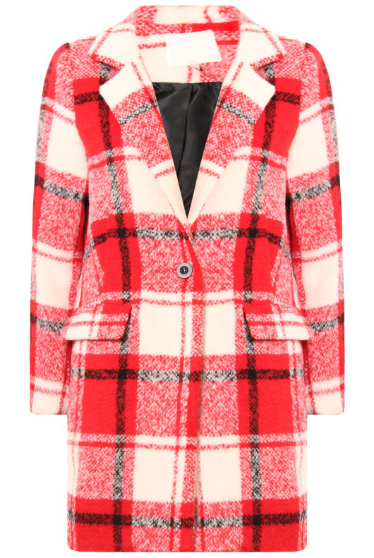 Red and Cream Tartan Wool Overcoat