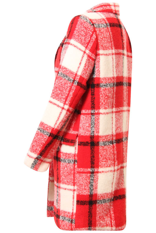 Red and Cream Tartan Wool Overcoat
