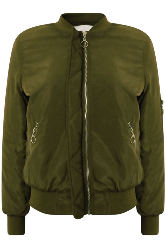 Khaki Padded Shiny Bomber Jacket