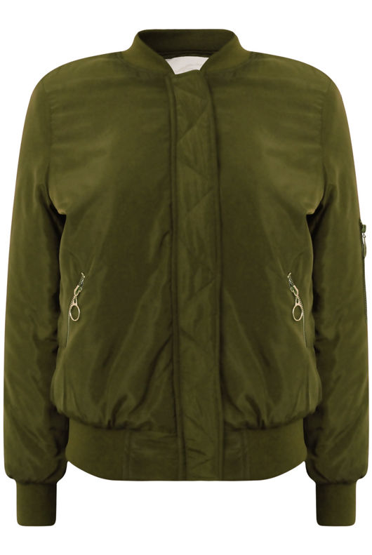 Khaki Padded Shiny Bomber Jacket
