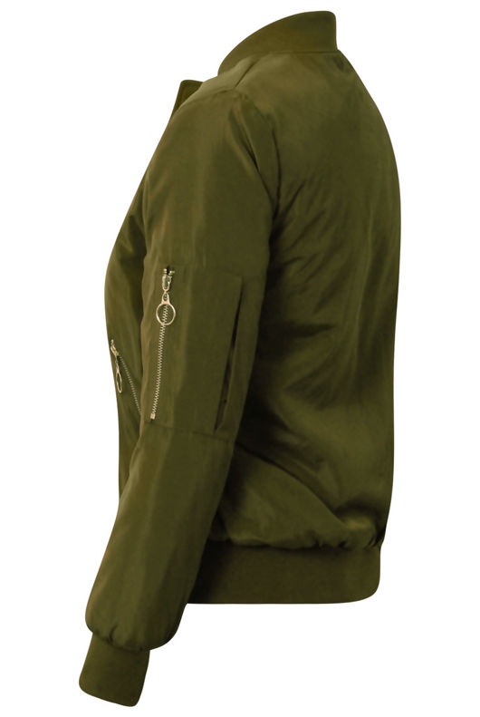 Khaki Padded Shiny Bomber Jacket