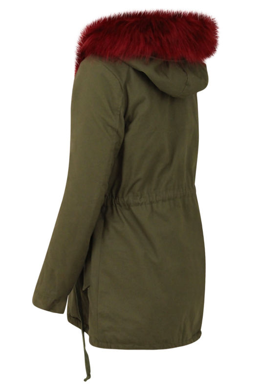 Khaki with Wine Fur Line Jacket