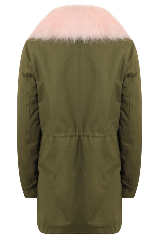 Khaki With Pink Fur Line Jacket
