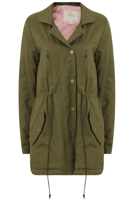 Khaki With Pink Fur Line Jacket