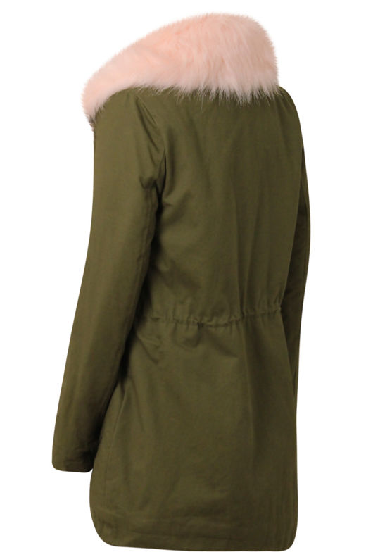 Khaki With Pink Fur Line Jacket