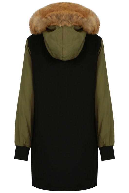 Black Two Tone Fur Hood Jacket