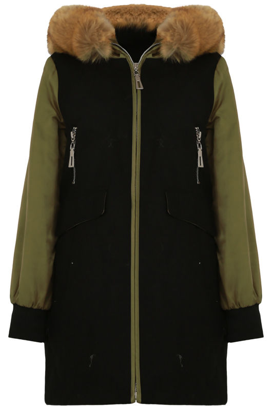 Black Two Tone Fur Hood Jacket