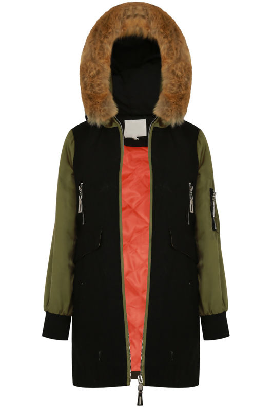 Black Two Tone Fur Hood Jacket