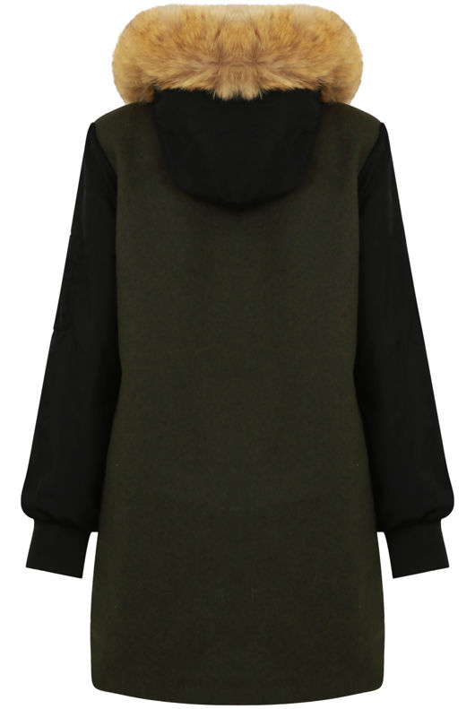 Khaki Two Tone Fur Hood Jacket