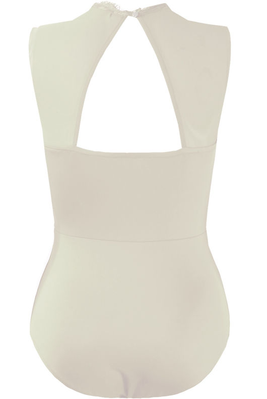 Beige Floral Lace Open Back Bodysuit