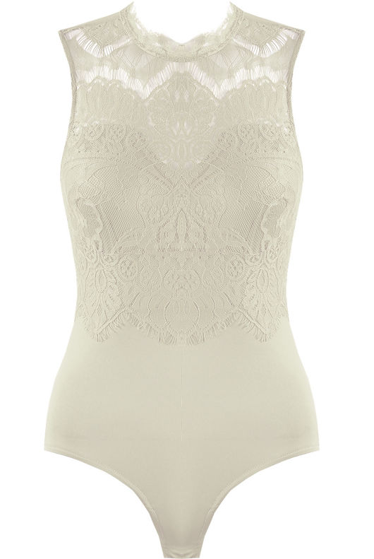Beige Floral Lace Open Back Bodysuit