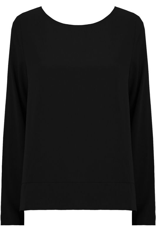 Black Side Split Long Sleeve Tops