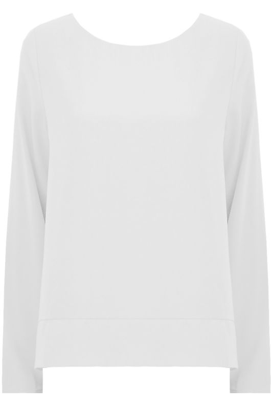 White Side Split Long Sleeve Tops