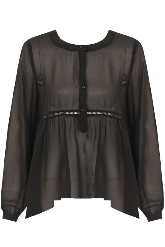Black Button Up Smock Blouse