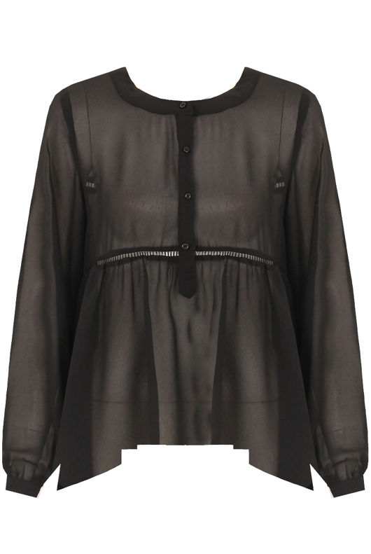 Black Button Up Smock Blouse