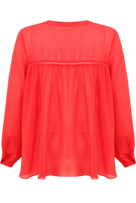 Red Button Up Smock Blouse