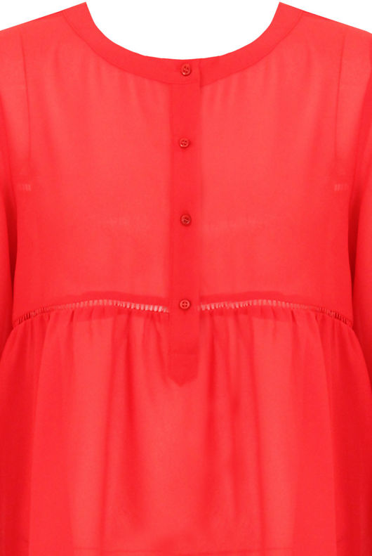 Red Button Up Smock Blouse
