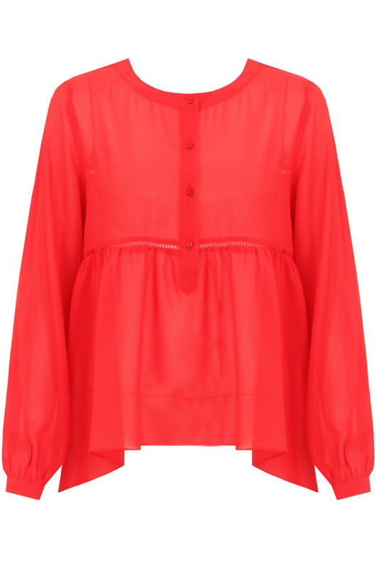 Red Button Up Smock Blouse