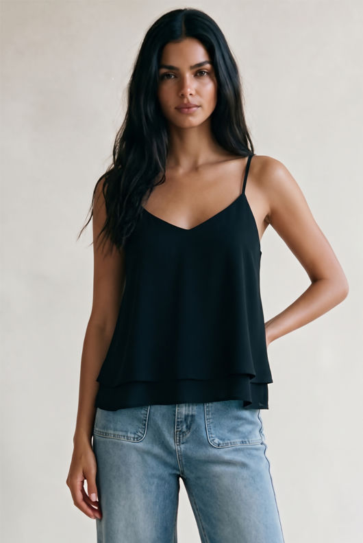 Black Layered Criss Cross Back Top