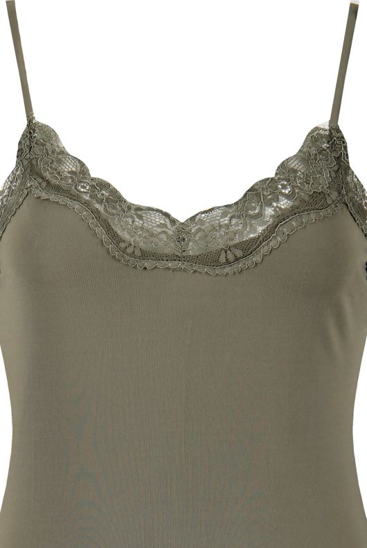 Khaki Scallop Lace Edge Bodysuit 