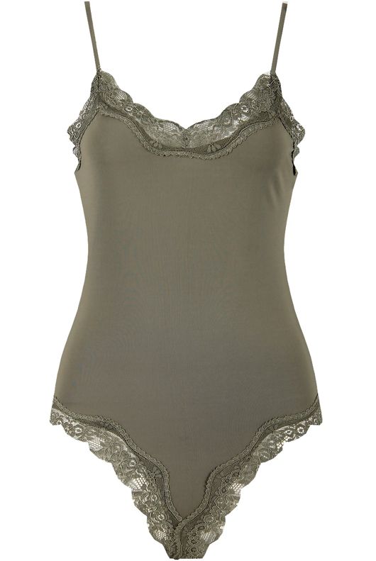 Khaki Scallop Lace Edge Bodysuit 