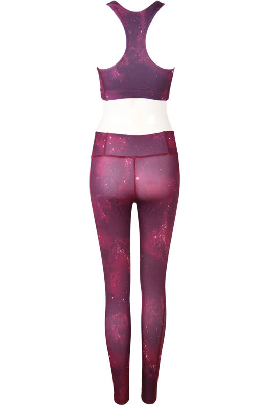 Fuchsia Galaxy Print Sports Crop Top & Leggings Set 