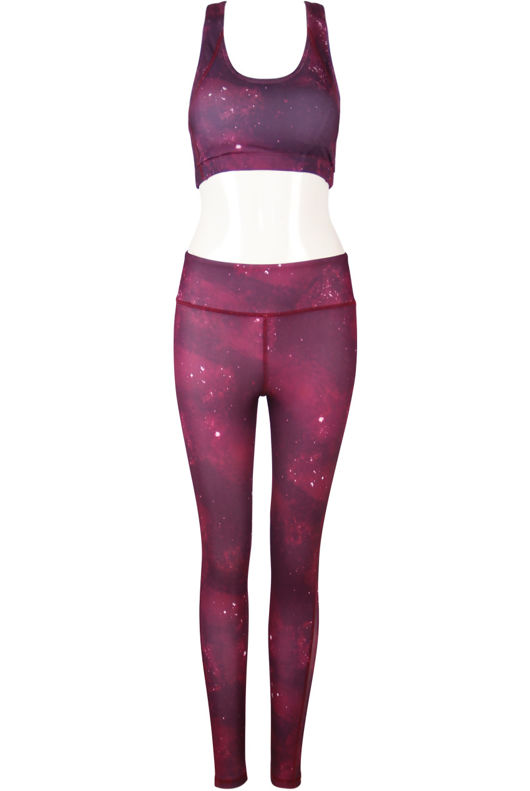 Fuchsia Galaxy Print Sports Crop Top & Leggings Set 