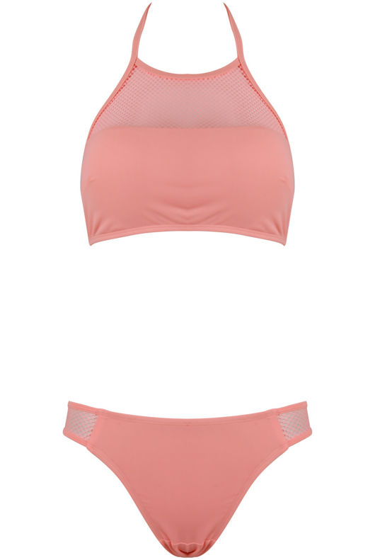 Pink Mesh Insert Bikini Set