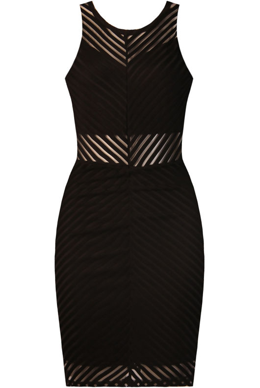 Black Cross Stripe Textured Bodycon Dress
