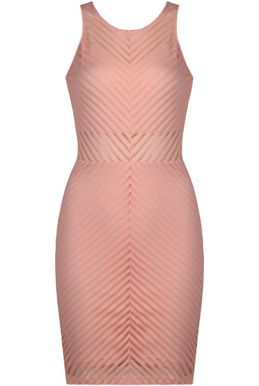 Pink Cross Stripe Textured Bodycon Dress