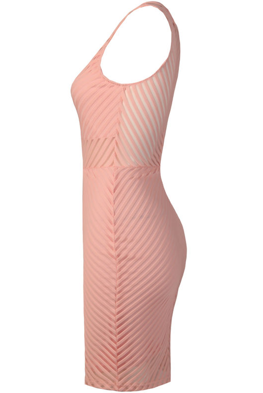 Pink Cross Stripe Textured Bodycon Dress