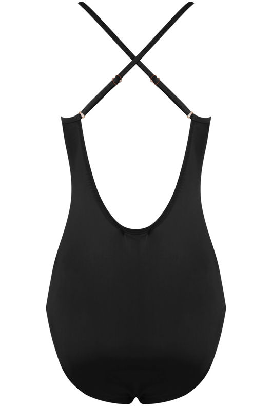 Black And Cream Lace Border Plunge Neck Swimsuit