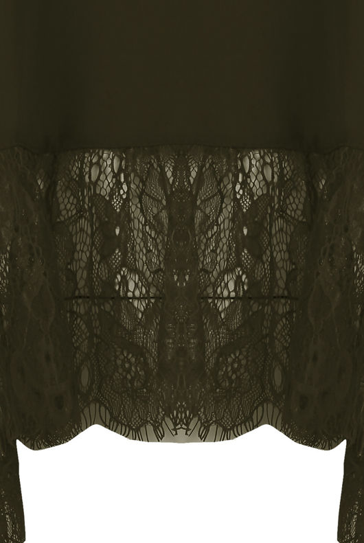 khaki Off The Shoulder Lace Border Blouse