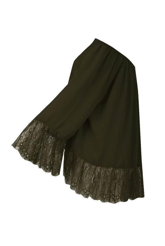 khaki Off The Shoulder Lace Border Blouse